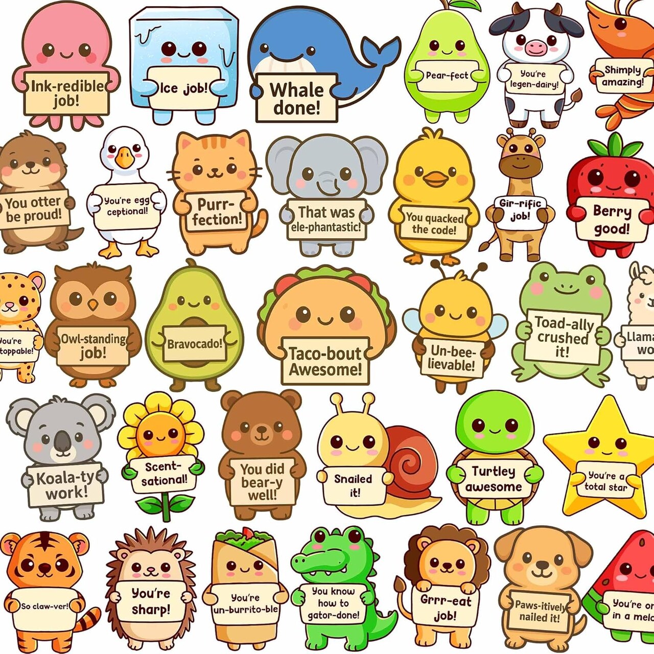 800PCS Teacher Reward Stickers for Kids Classroom – Motivational Animal & Food Pun Affirmation Stickers Bulk Pack, Positive Incentive Stickers for Students, School Rewards & Learning Motivation